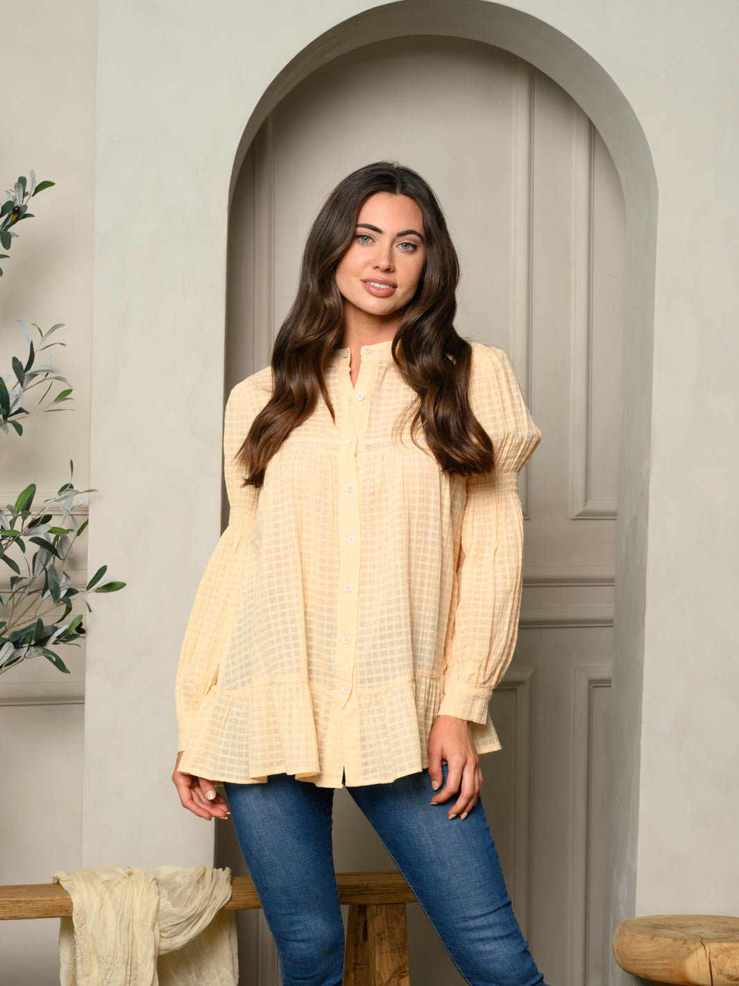 WOMEN'S LONG SLEEVE BUTTON UP TUNIC TOP