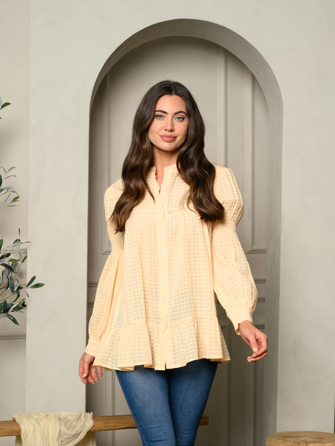 WOMEN'S LONG SLEEVE BUTTON UP TUNIC TOP