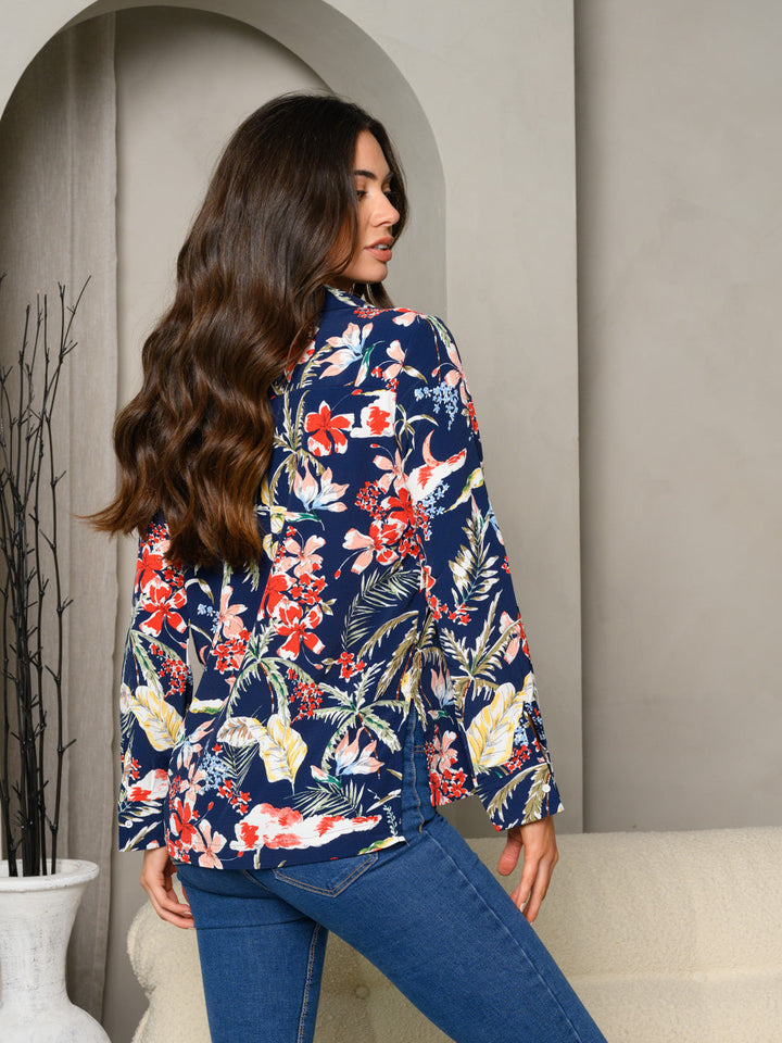 WOMEN'S LONG SLEEVE BUTTON UP FLORAL BLOUSE TOP
