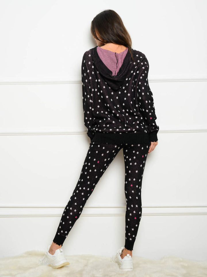 WOMEN'S STAR PRINT HOODED 2PC. JOGGER SET