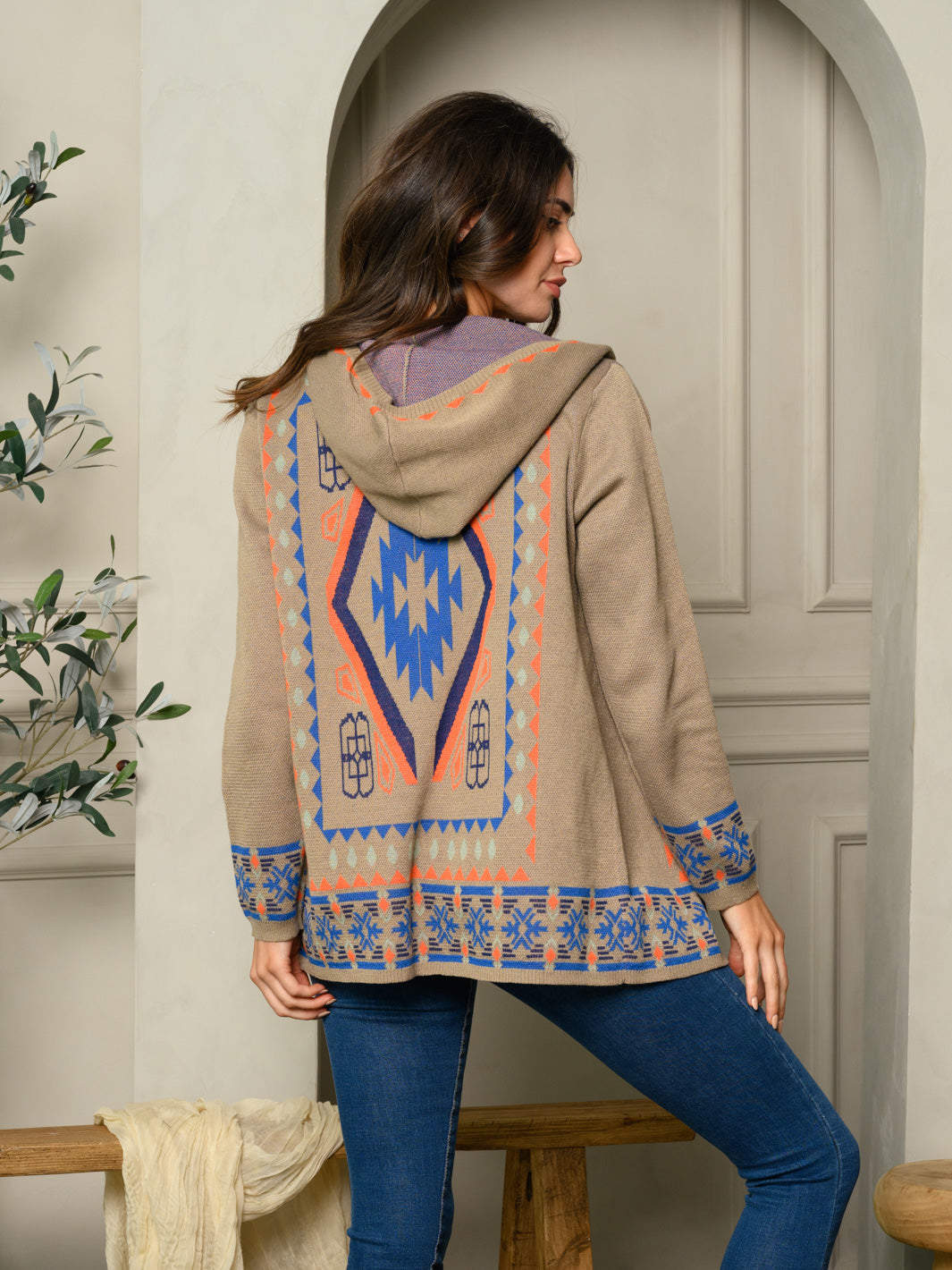 WOMEN'S LONG SLEEVE MULTI PRINT HOODED SWEATER