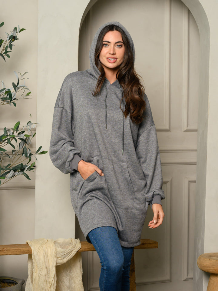 WOMEN'S LONG SLEEVE FRONT POCKETS HOODED SWEATER