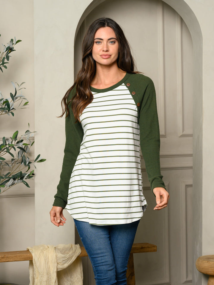 WOMEN'S LONG SLEEVE STRIPES COLORBLOCK TUNIC TOP
