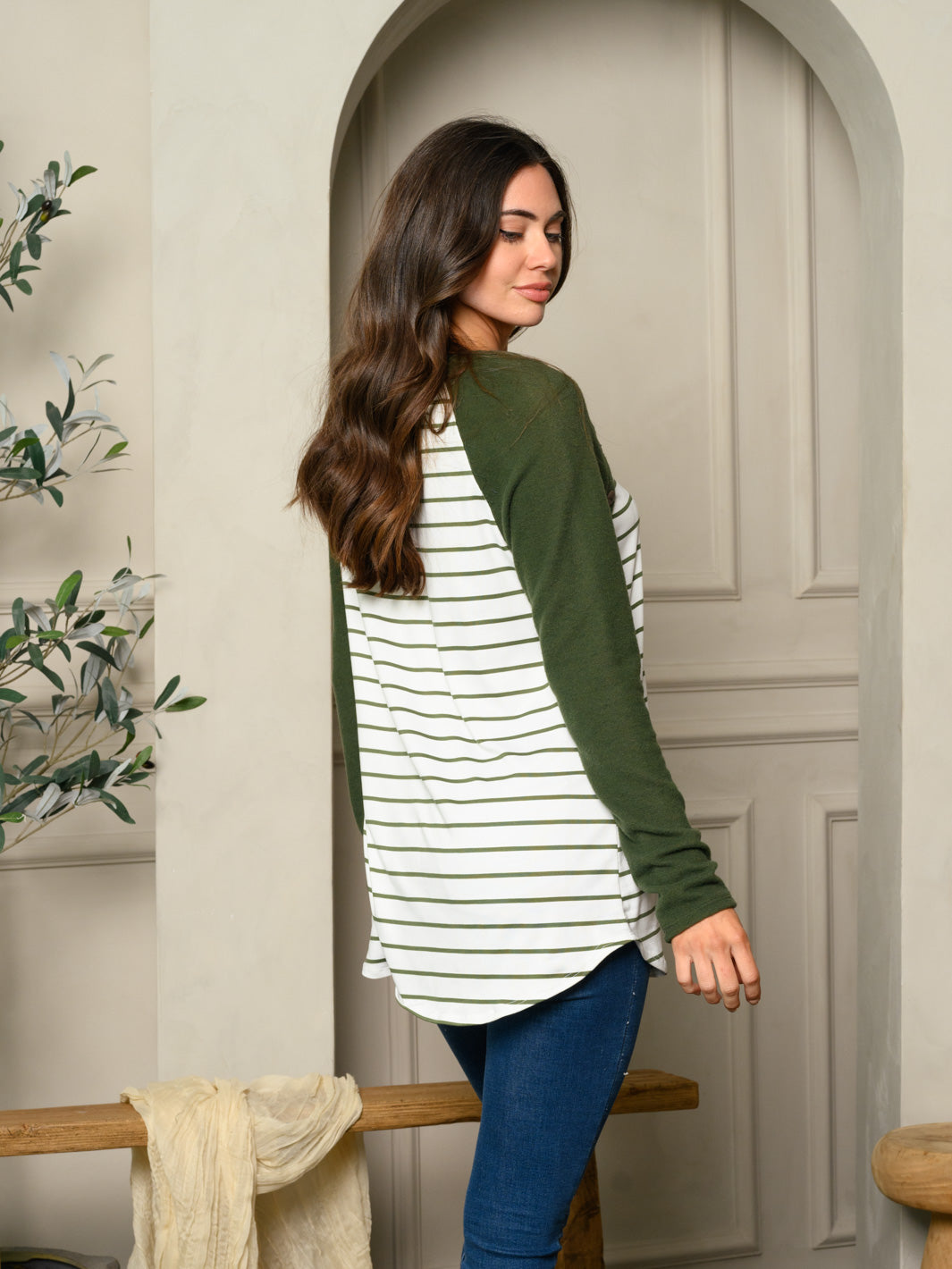 WOMEN'S LONG SLEEVE STRIPES COLORBLOCK TUNIC TOP