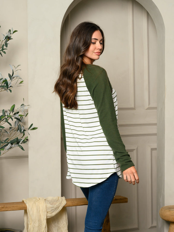 WOMEN'S LONG SLEEVE STRIPES COLORBLOCK TUNIC TOP