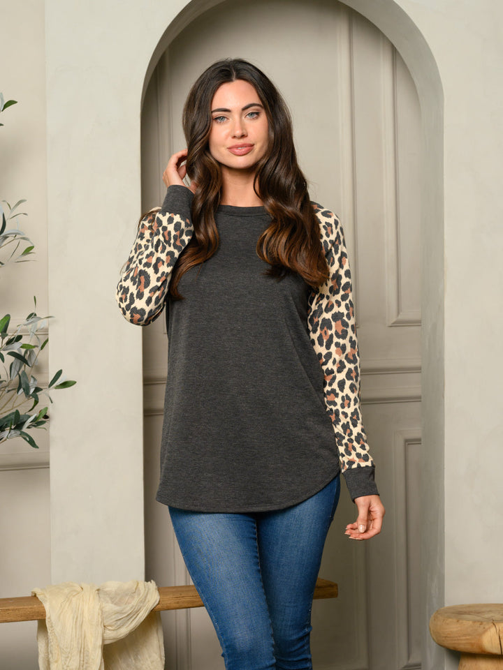 WOMEN'S LONG SLEEVE ANIMAL PRINT TUNIC TOP