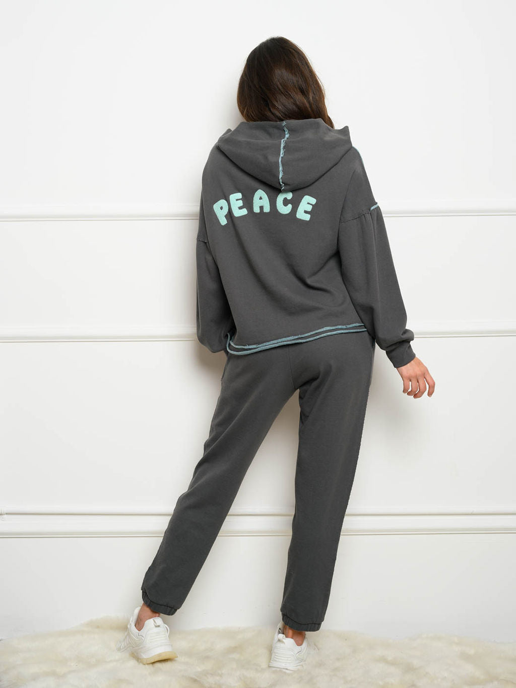 WOMEN'S RAW EDGE EMBROIDERED HOODED 2PC. JOGGER SET