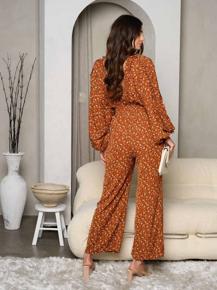 WOMEN'S LONG SLEEVE V-NECK FLORAL JUMPSUIT