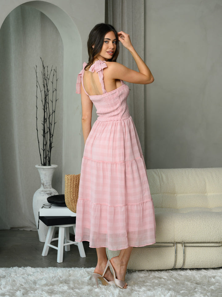 WOMEN'S SLEEVELESS SMOCK PLAID MAXI DRESS