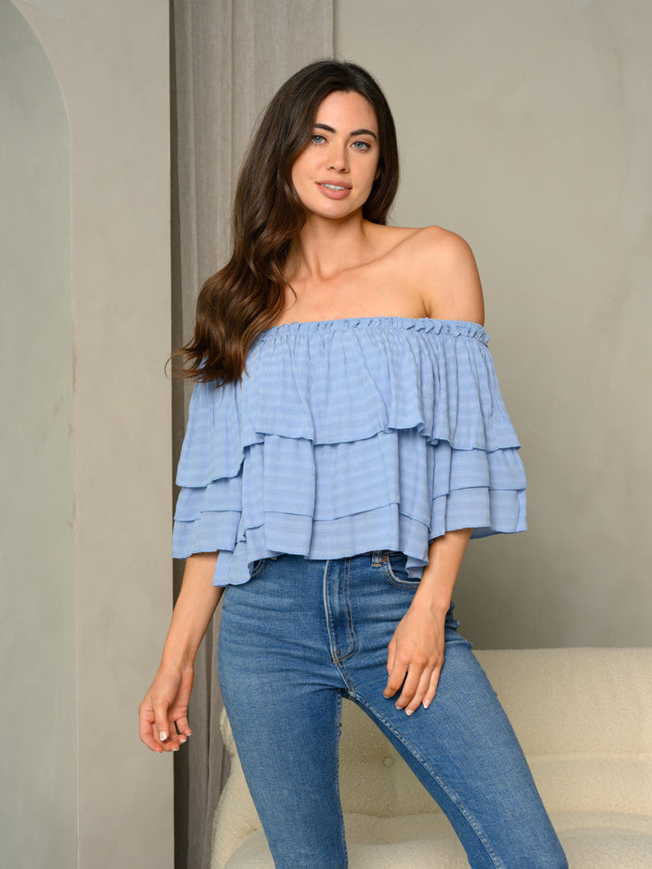 WOMEN'S OFF SHOULDER RUFFLE TOP