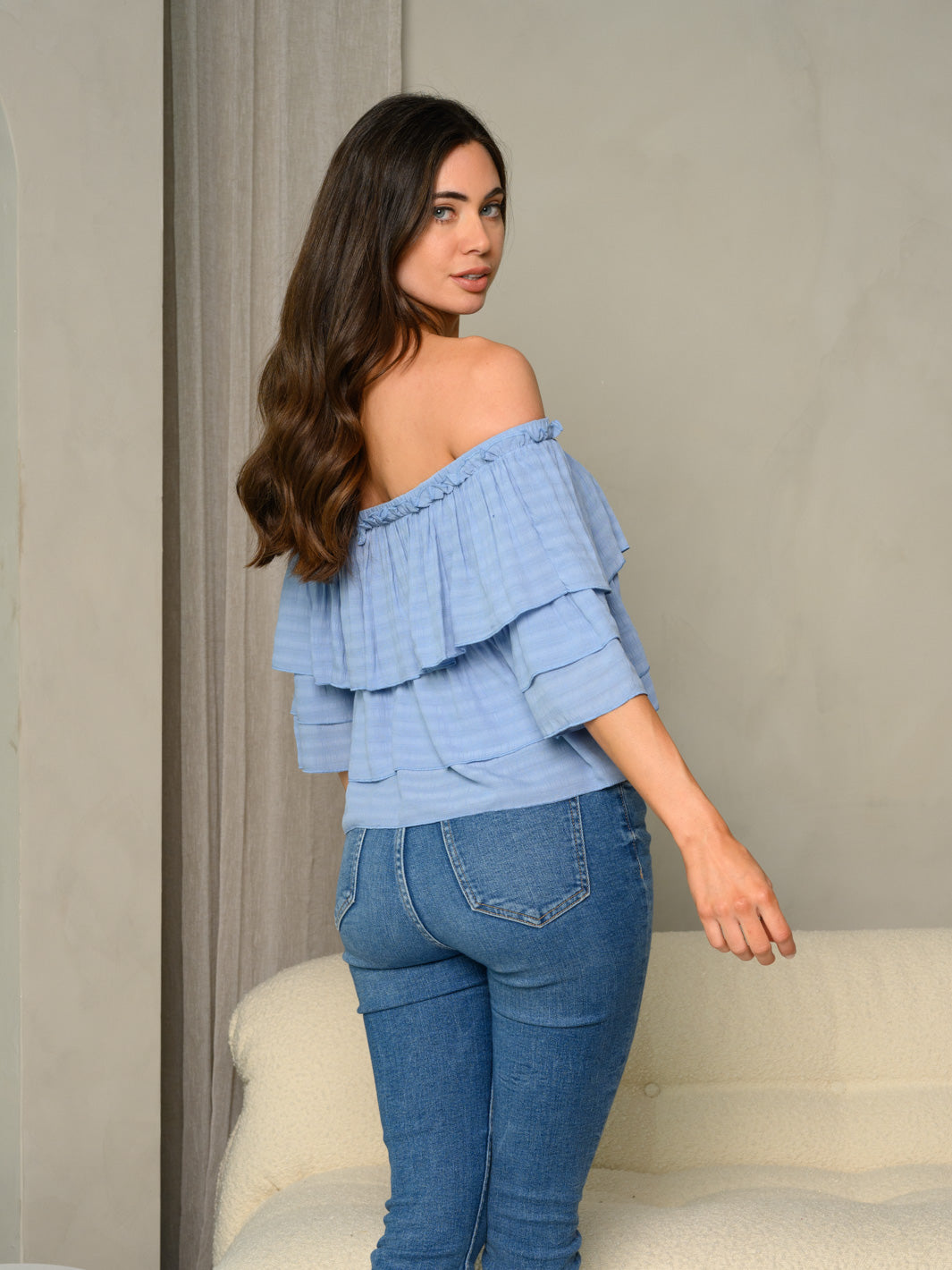 WOMEN'S OFF SHOULDER RUFFLE TOP