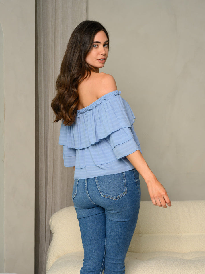 WOMEN'S OFF SHOULDER RUFFLE TOP