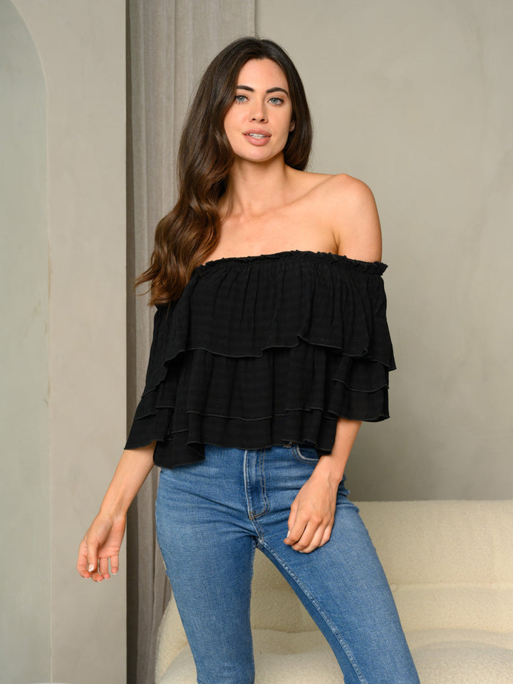 WOMEN'S OFF SHOULDER RUFFLE TOP