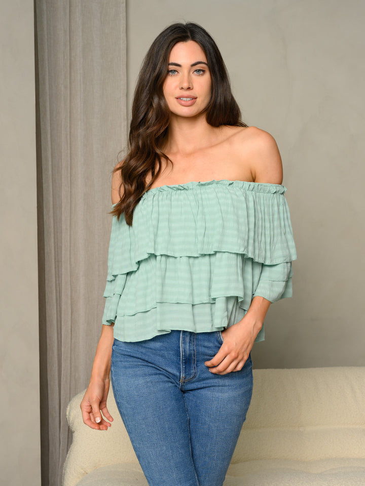 WOMEN'S OFF SHOULDER RUFFLE TOP