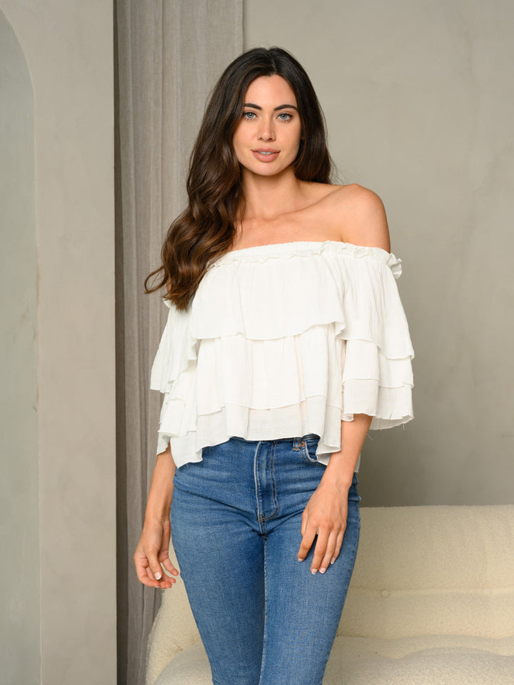 WOMEN'S OFF SHOULDER RUFFLE TOP