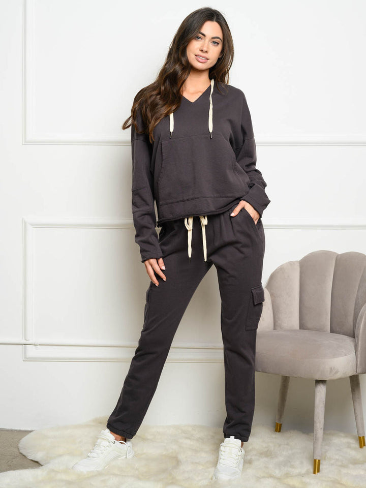 WOMEN'S SOLID CARGO SELF TIE 2PC. JOGGER SET