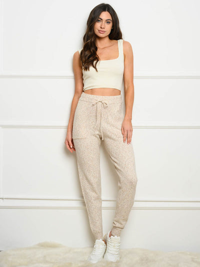 WOMEN'S KNITTED POCKETS SELF TIE JOGGER PANTS