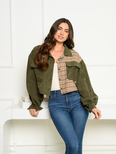 WOMEN'S LONG SLEEVE BUTTON UP SOLID/PLAID JACKET