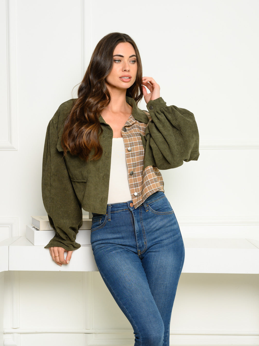 WOMEN'S LONG SLEEVE BUTTON UP SOLID/PLAID JACKET