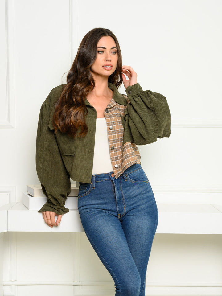 WOMEN'S LONG SLEEVE BUTTON UP SOLID/PLAID JACKET