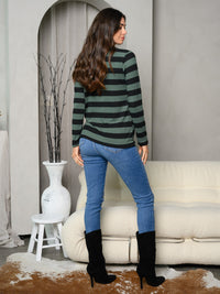 WOMEN'S LONG SLEEVE STRIPES FRONT KNOT TOP