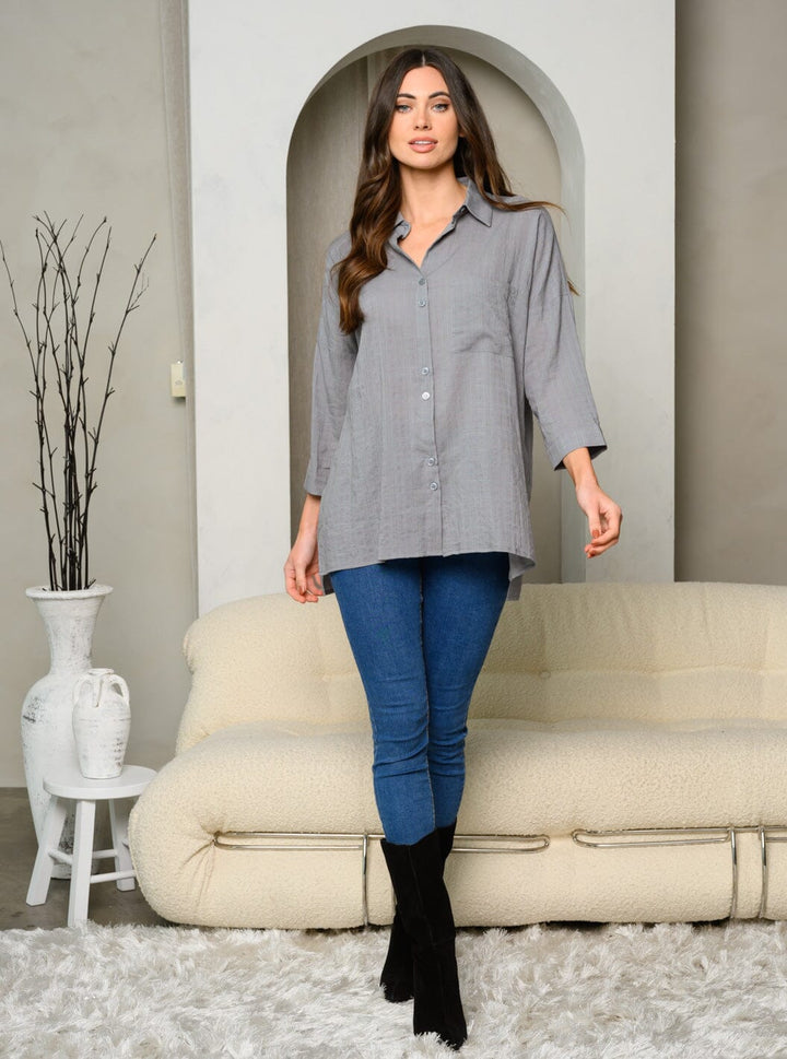 WOMEN'S 3/4 SLEEVES BUTTON UP SHIRT TOP